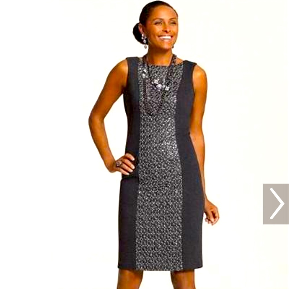 Chicos Women's Size 1.5 Holiday Dress Gray Sequin- EUC